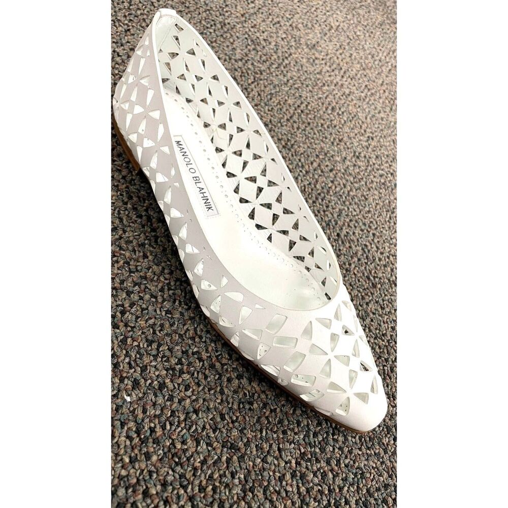 ~ Manolo Blahnik 37 Gelista Leather Ballet Flats Perforated Authentic 6.5-7 - Picture 4 of 15